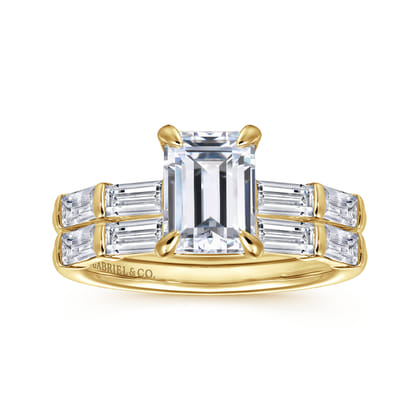 Flores - 14K Yellow Gold Emerald Cut Five Stone Diamond Engagement Ring