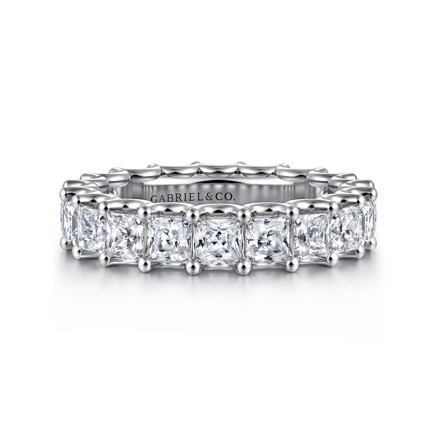 Eternity Band Wedding Ring in 14k White Gold with Princess Cut Natural Diamond at Gabriel & Co. - Shot 1