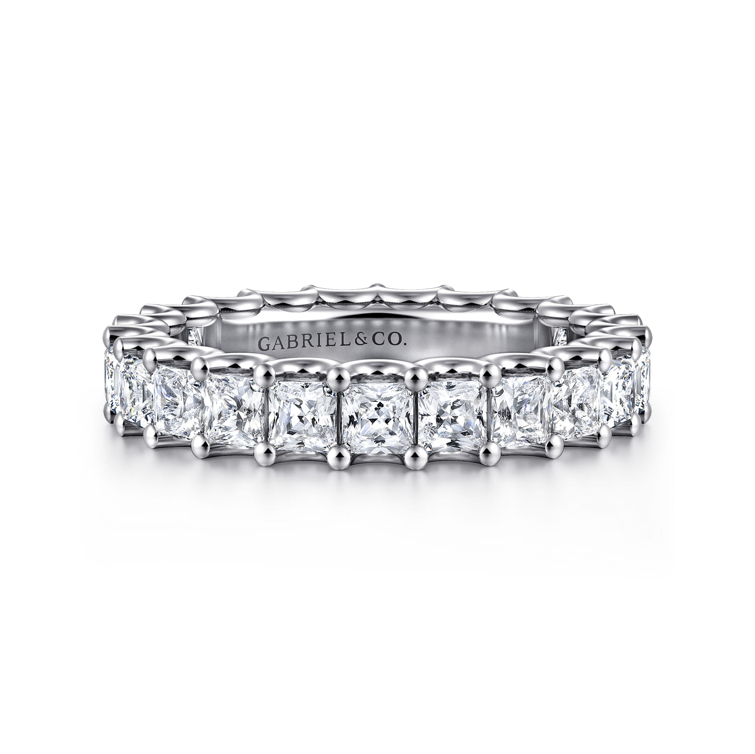 Eternity Band Wedding Ring in 14k White Gold with Princess Cut Natural Diamond at Gabriel & Co. - Shot 1
