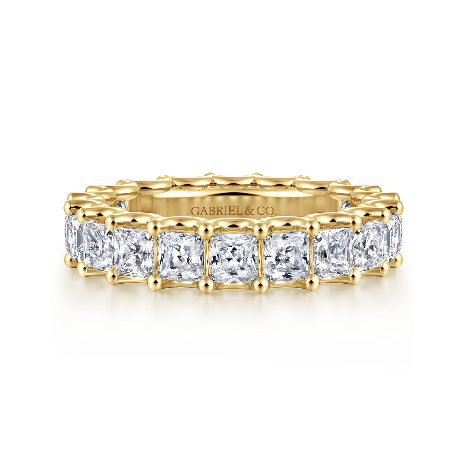 Eternity Band Wedding Ring in 14k Yellow Gold with Princess Cut Natural Diamond at Gabriel & Co. - Shot 1
