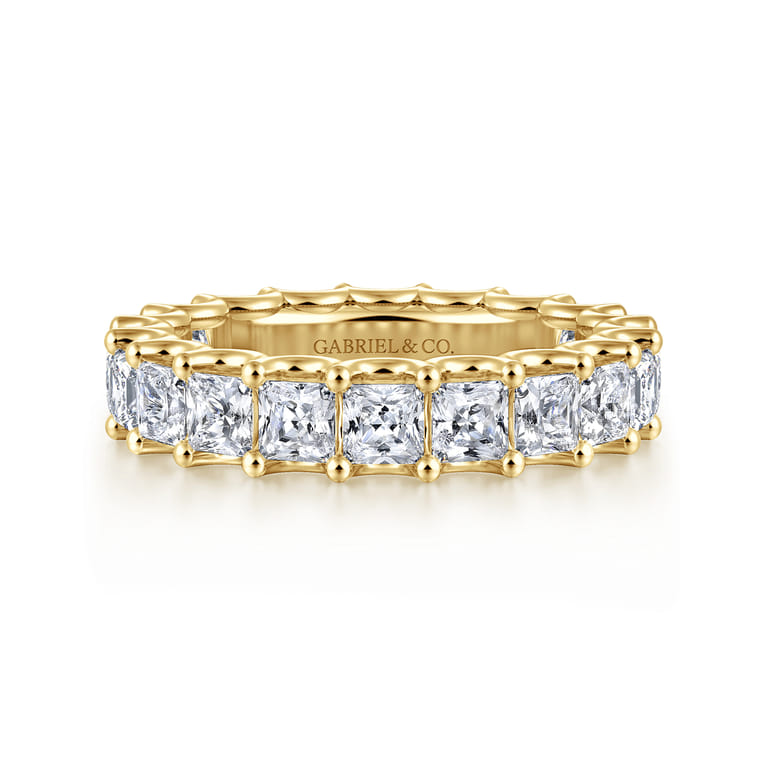 Eternity Band Wedding Ring in 14k Yellow Gold with Princess Cut Natural Diamond at Gabriel & Co. - Shot 1