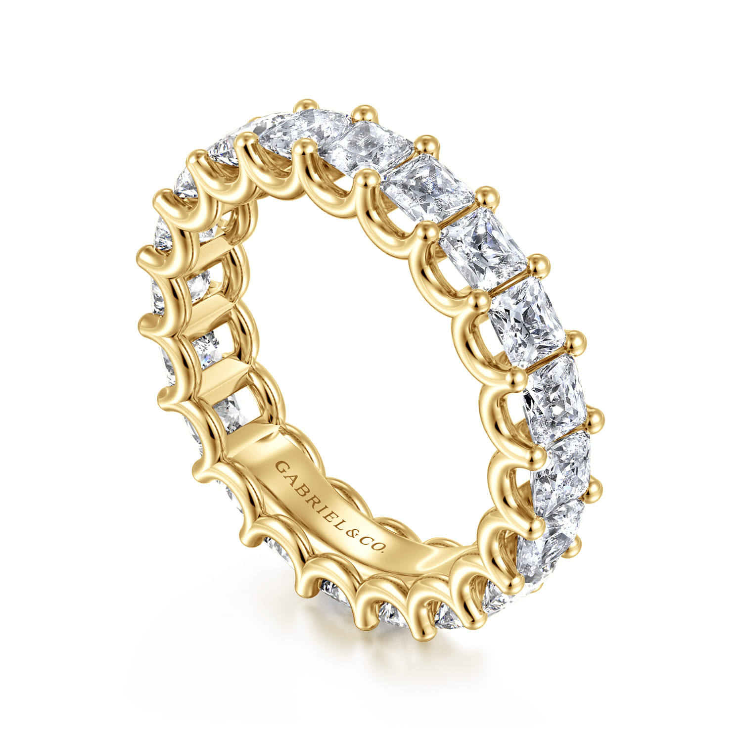 Eternity Band Wedding Ring in 14k Yellow Gold with Princess Cut Natural Diamond at Gabriel & Co. - Shot 3