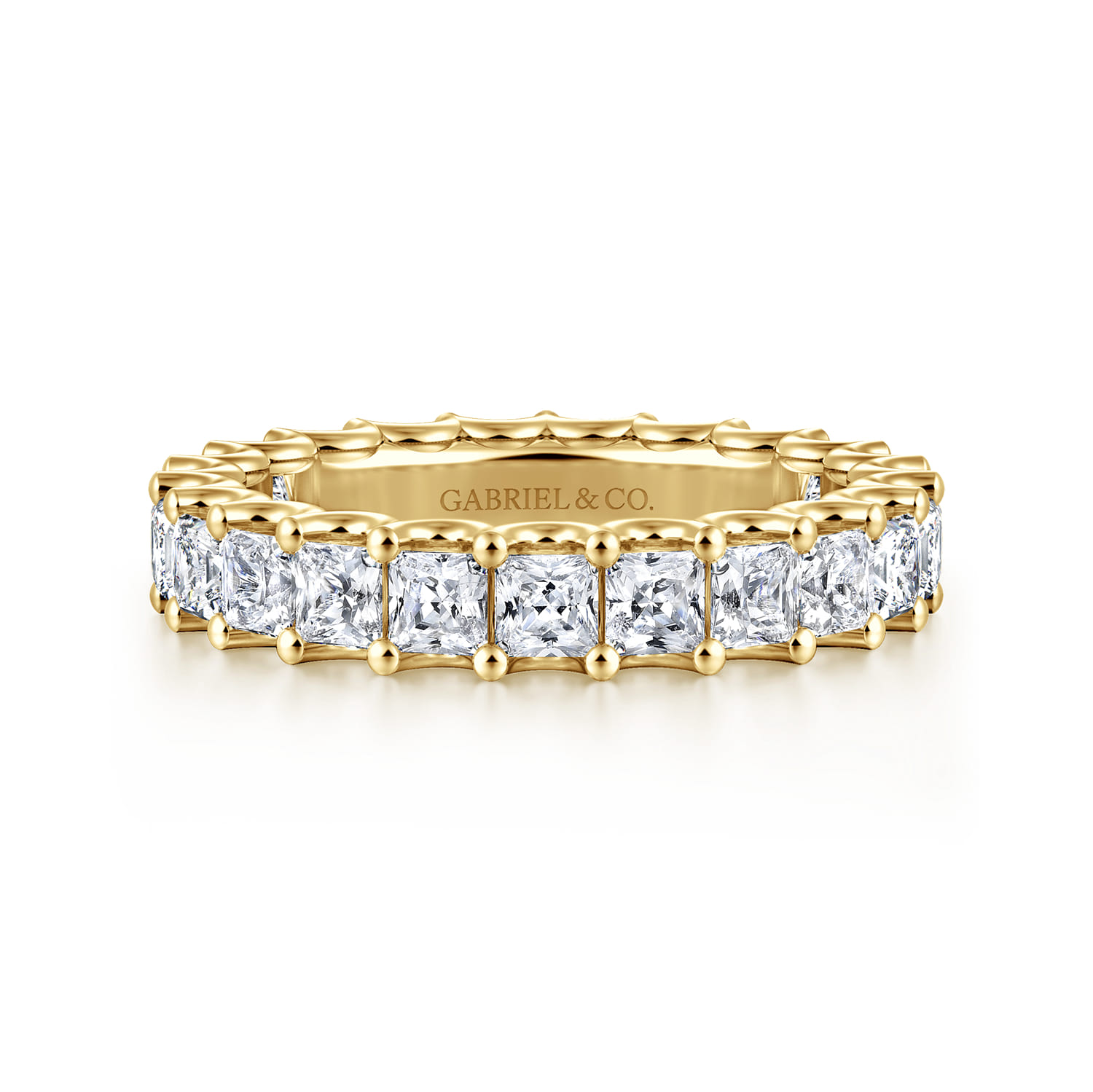 Eternity Band Wedding Ring in 14k Yellow Gold with Princess Cut Natural Diamond at Gabriel & Co. - Shot 1