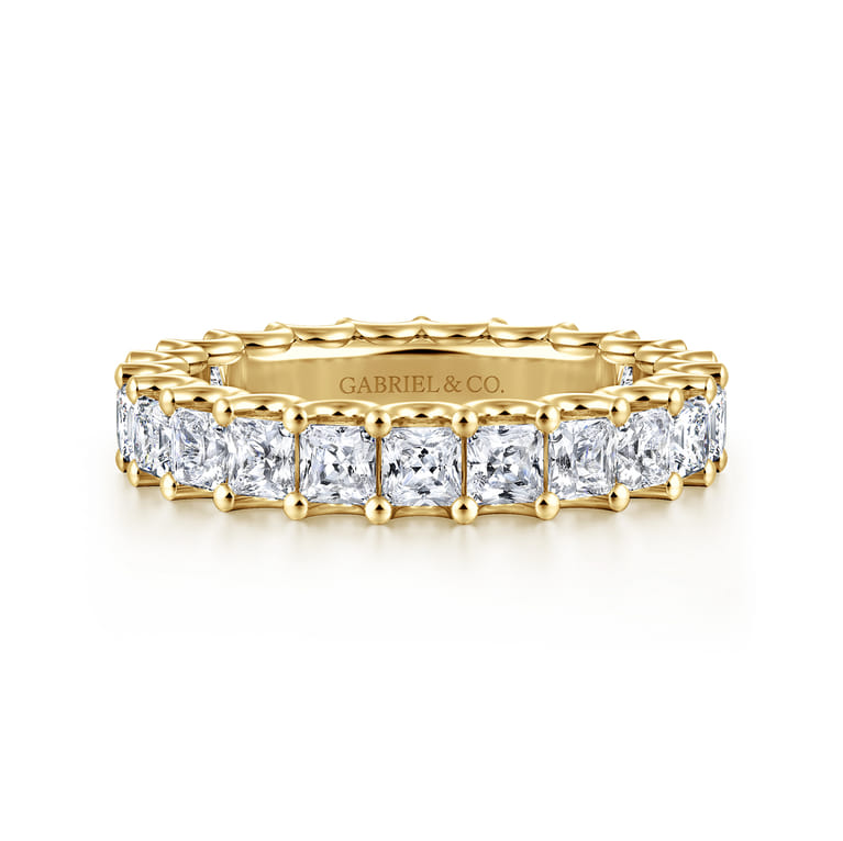 Eternity Band Wedding Ring in 14k Yellow Gold with Princess Cut Natural Diamond at Gabriel & Co. - Shot 1
