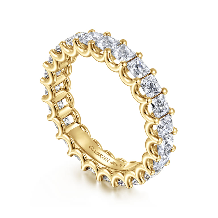 Eternity Band Wedding Ring in 14k Yellow Gold with Princess Cut Natural Diamond at Gabriel & Co. - Shot 3