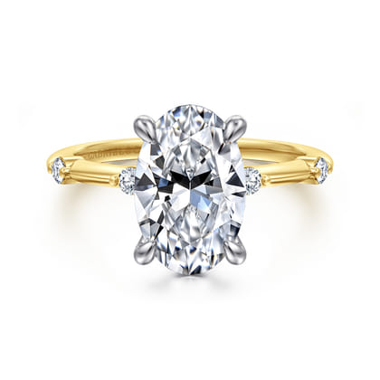 Frances - 14K White-Yellow Gold Oval Diamond Engagement Ring