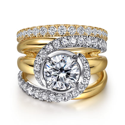 Francesca - 14K White-Yellow Gold Fancy Halo Round Diamond Engagement Ring