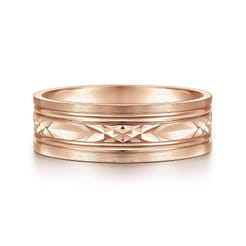 Franco - 14K Rose Gold 7mm - Diamond Cut Center Men's Wedding Band in Satin Finish