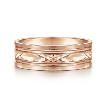 Franco - 14K Rose Gold 7mm - Diamond Cut Center Men's Wedding Band in Satin Finish