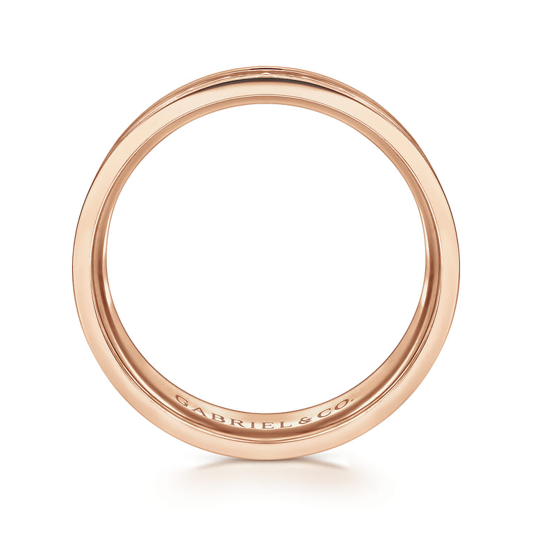Franco - 14K Rose Gold 7mm - Diamond Cut Center Men's Wedding Band in Satin Finish - Shot 2