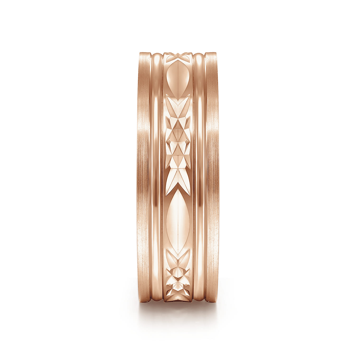 Franco - 14K Rose Gold 7mm - Diamond Cut Center Men's Wedding Band in Satin Finish - Shot 4
