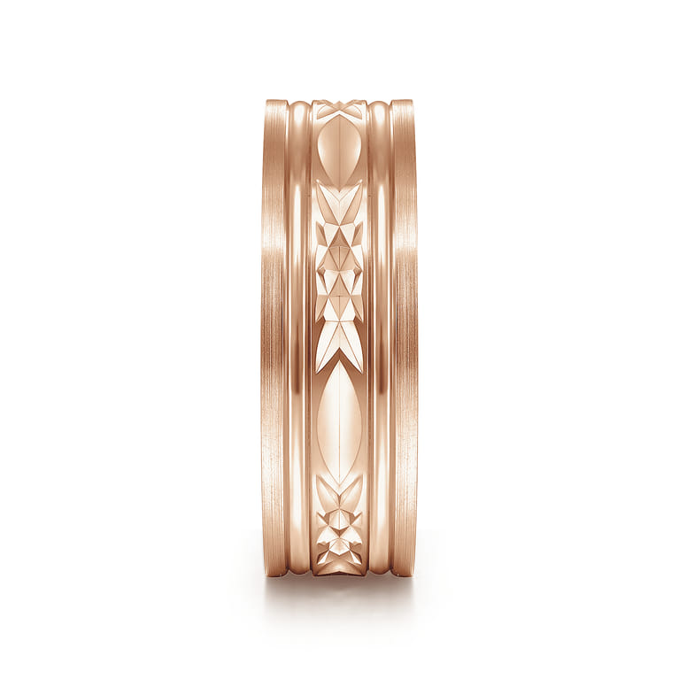 Franco - 14K Rose Gold 7mm - Diamond Cut Center Men's Wedding Band in Satin Finish - Shot 4