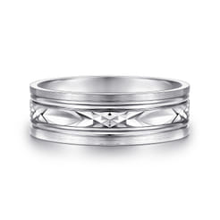 Franco - 14K White Gold 7mm - Diamond Cut Center Men's Wedding Band in Satin Finish