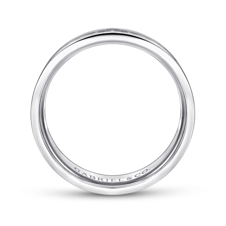 Franco - 14K White Gold 7mm - Diamond Cut Center Men's Wedding Band in Satin Finish - Shot 2