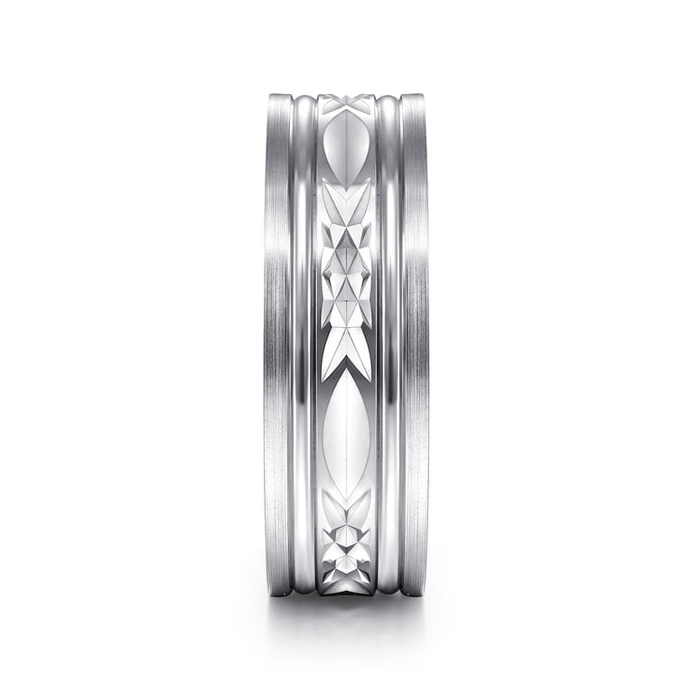 Franco - 14K White Gold 7mm - Diamond Cut Center Men's Wedding Band in Satin Finish - Shot 4