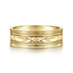 Franco - 14K Yellow Gold 7mm - Diamond Cut Center Men's Wedding Band in Satin Finish