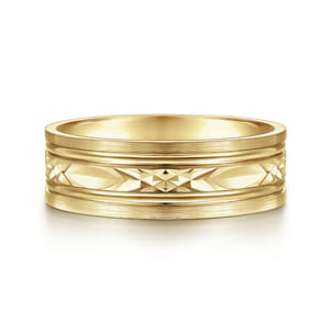 Franco - 14K Yellow Gold 7mm - Diamond Cut Center Men's Wedding Band in Satin Finish