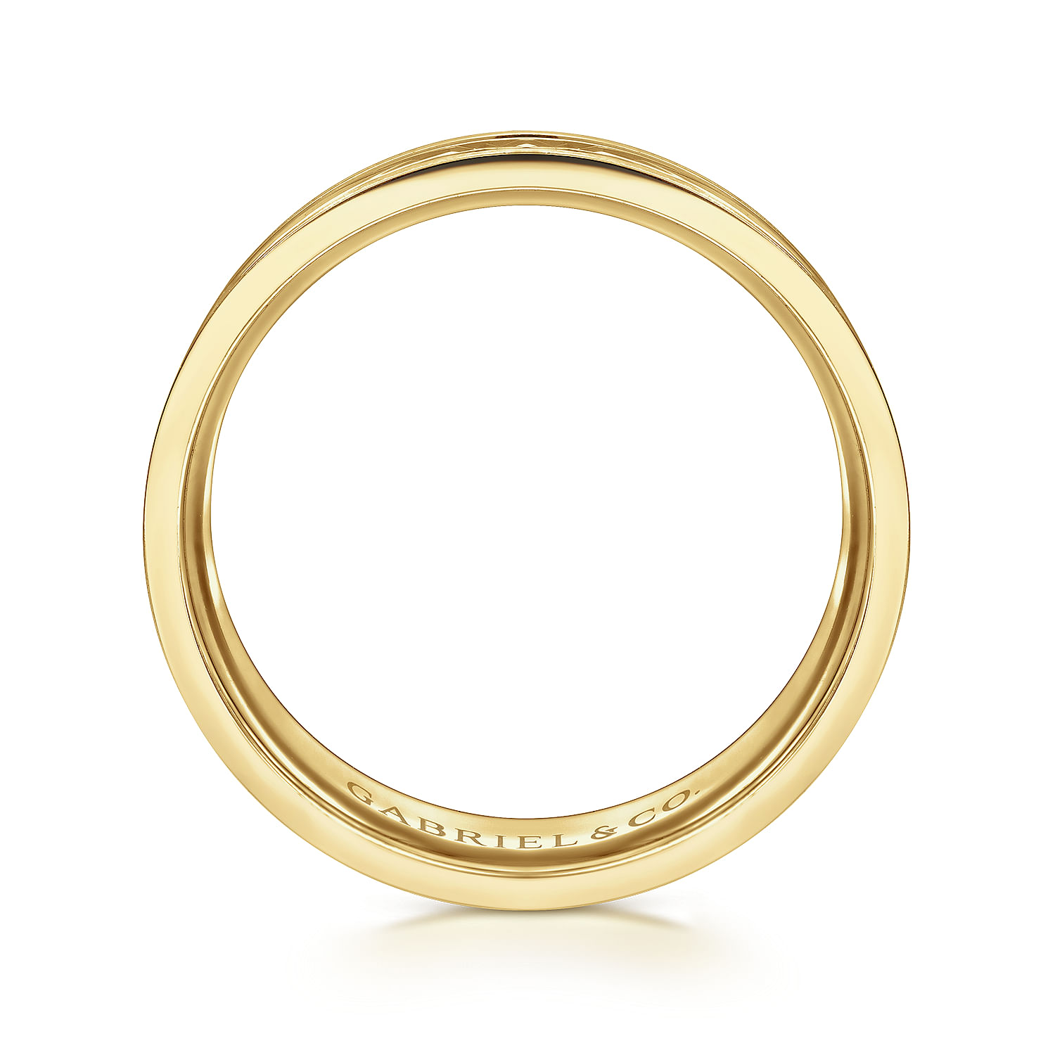 Franco - 14K Yellow Gold 7mm - Diamond Cut Center Men's Wedding Band in Satin Finish - Shot 2