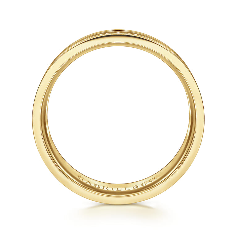 Franco - 14K Yellow Gold 7mm - Diamond Cut Center Men's Wedding Band in Satin Finish - Shot 2