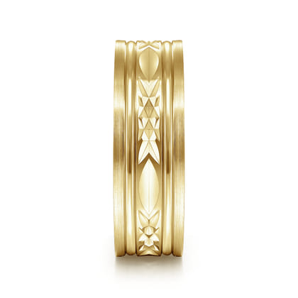 Franco - 14K Yellow Gold 7mm - Diamond Cut Center Men's Wedding Band in Satin Finish