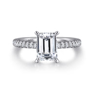 Franka - 14K White Gold Emerald Cut Hidden Halo Diamond Engagement Ring