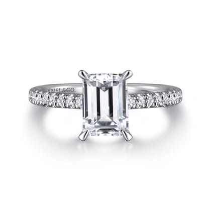 Franka - 14K White Gold Emerald Cut Hidden Halo Diamond Engagement Ring