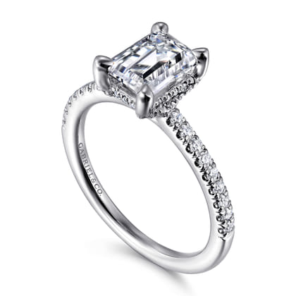 Franka - 14K White Gold Emerald Cut Hidden Halo Diamond Engagement Ring
