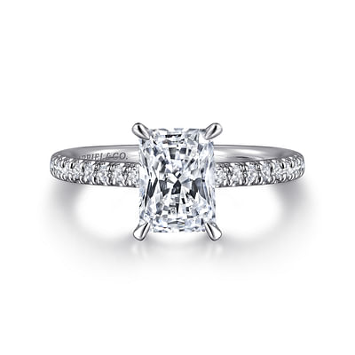 Franka - 14K White Gold Rectangular Radiant Cut Diamond Engagement Ring