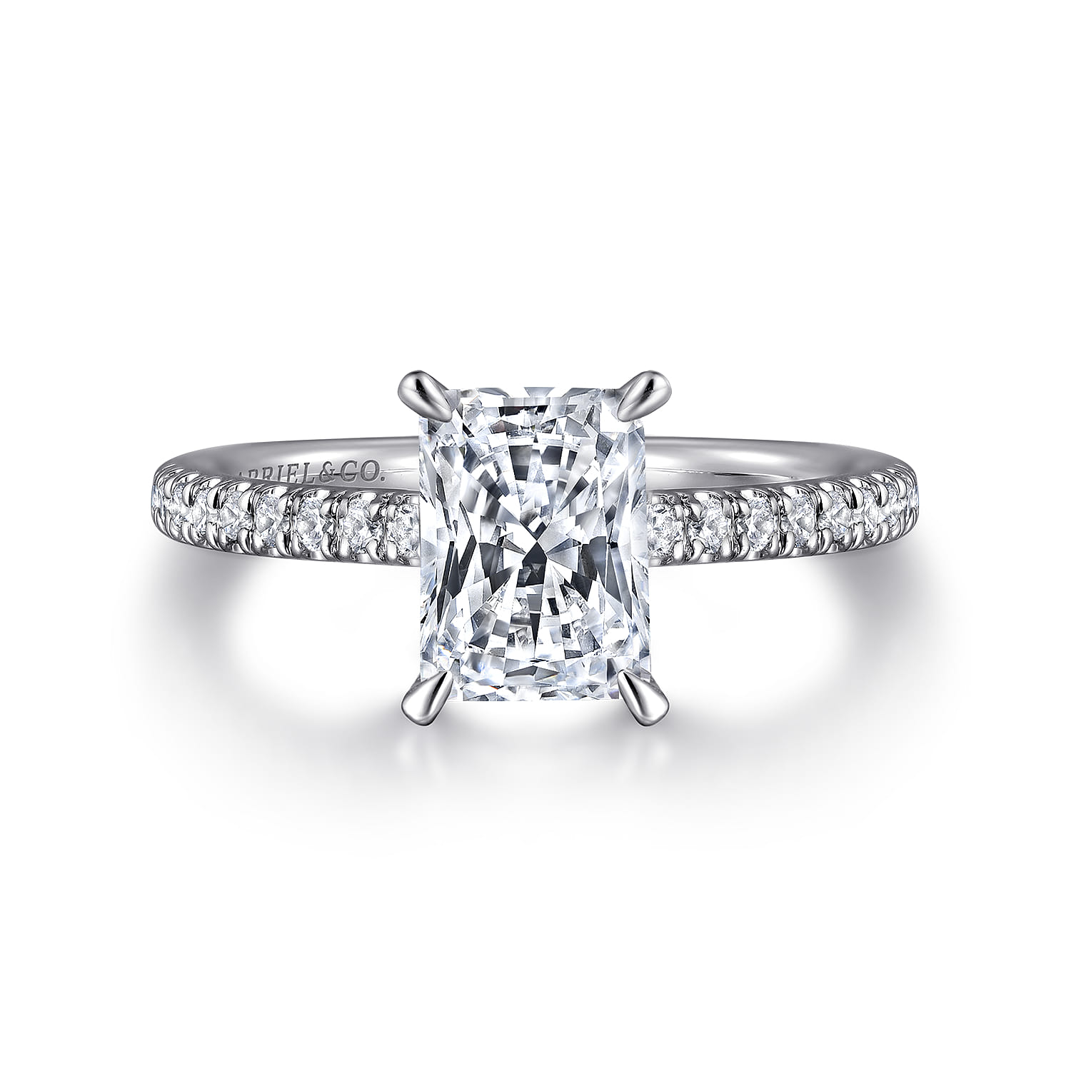 Franka - 14K White Gold Rectangular Radiant Cut Hidden Halo Diamond Engagement Ring