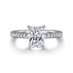 Franka - 14K White Gold Rectangular Radiant Cut Hidden Halo Diamond Engagement Ring