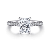 Franka - 14K White Gold Rectangular Radiant Cut Hidden Halo Diamond Engagement Ring