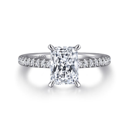 Franka - 14K White Gold Rectangular Radiant Cut Hidden Halo Diamond Engagement Ring