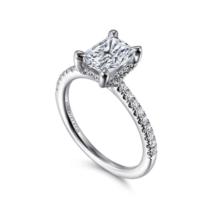 Franka - 14K White Gold Rectangular Radiant Cut Hidden Halo Diamond Engagement Ring