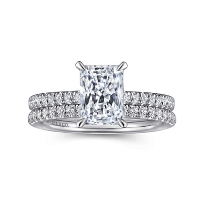 Franka - 14K White Gold Rectangular Radiant Cut Hidden Halo Diamond Engagement Ring