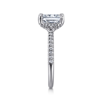 Franka - 14K White Gold Rectangular Radiant Cut Hidden Halo Diamond Engagement Ring