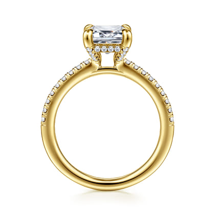 Franka - 14K Yellow Gold Emerald Cut Hidden Halo Diamond Engagement Ring