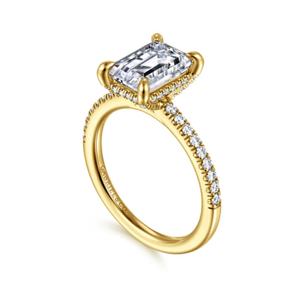 Franka - 14K Yellow Gold Emerald Cut Hidden Halo Diamond Engagement Ring