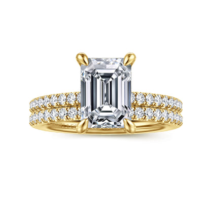 Franka - 14K Yellow Gold Emerald Cut Hidden Halo Diamond Engagement Ring