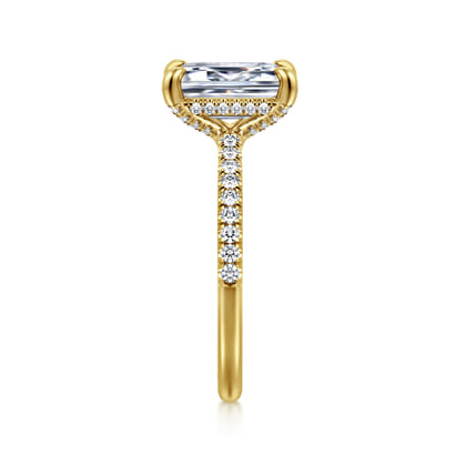 Franka - 14K Yellow Gold Emerald Cut Hidden Halo Diamond Engagement Ring