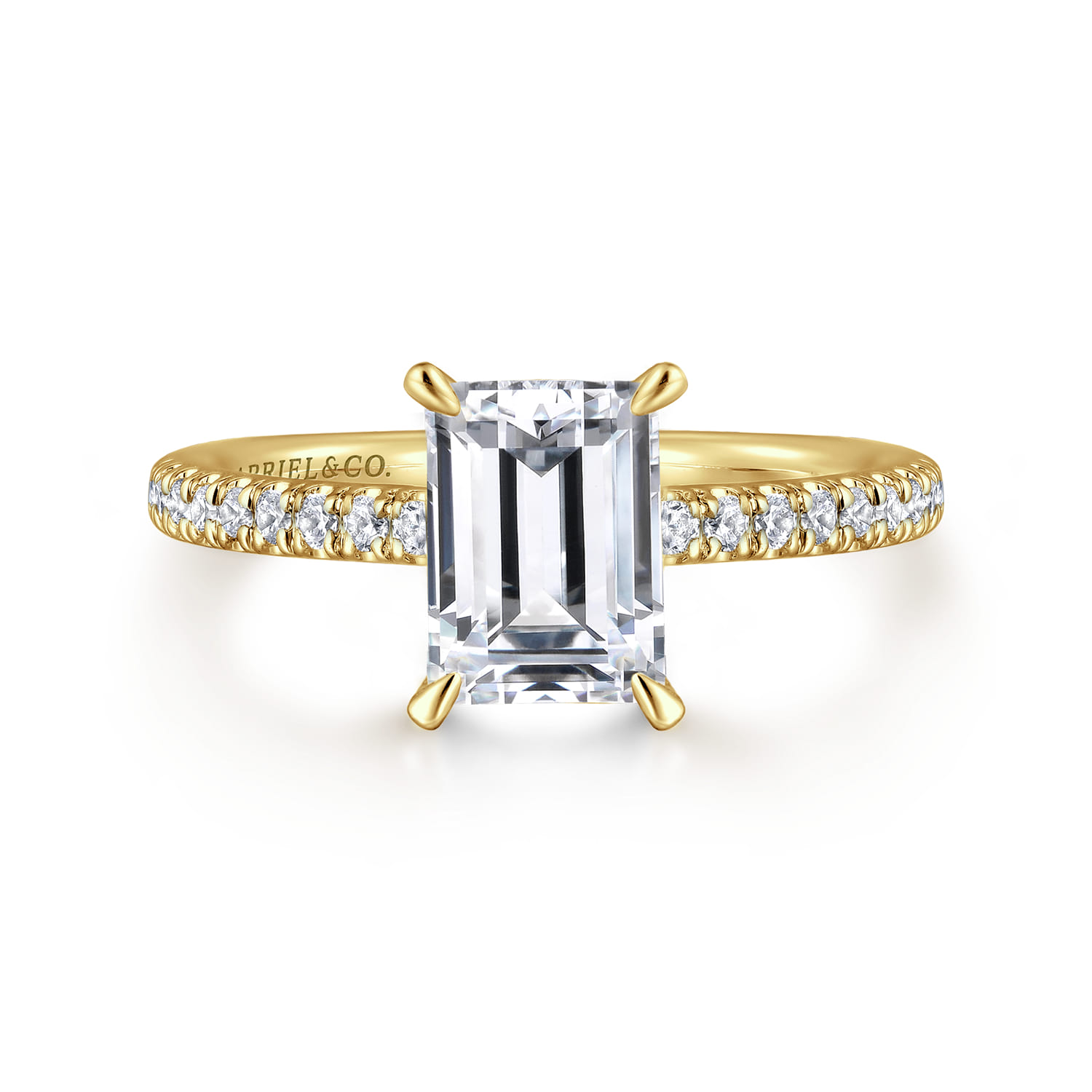 Franka - 14K Yellow Gold Emerald Cut Hidden Halo Diamond Engagement Ring
