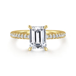 Franka - 14K Yellow Gold Emerald Cut Hidden Halo Diamond Engagement Ring