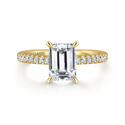 Franka - 14K Yellow Gold Emerald Cut Hidden Halo Diamond Engagement Ring