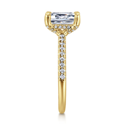 Franka - 14K Yellow Gold Emerald Cut Hidden Halo Diamond Engagement Ring