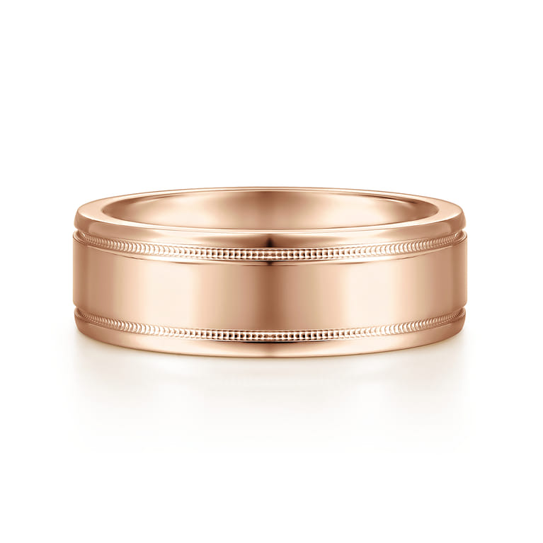 Fred - 14K Rose Gold 7mm - High Polished Men's Wedding Band - Shot 1