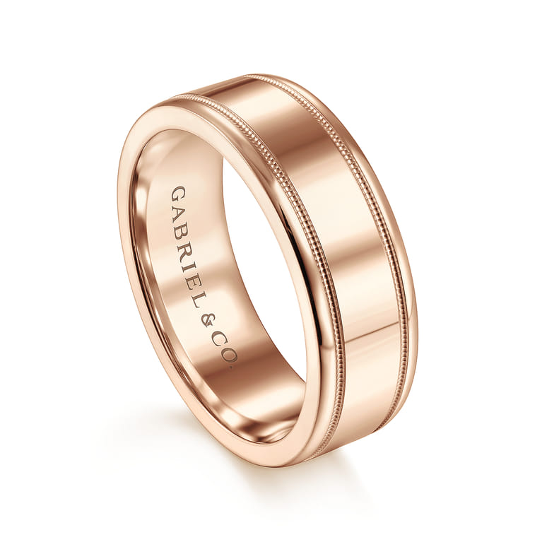 Fred - 14K Rose Gold 7mm - High Polished Men's Wedding Band - Shot 3