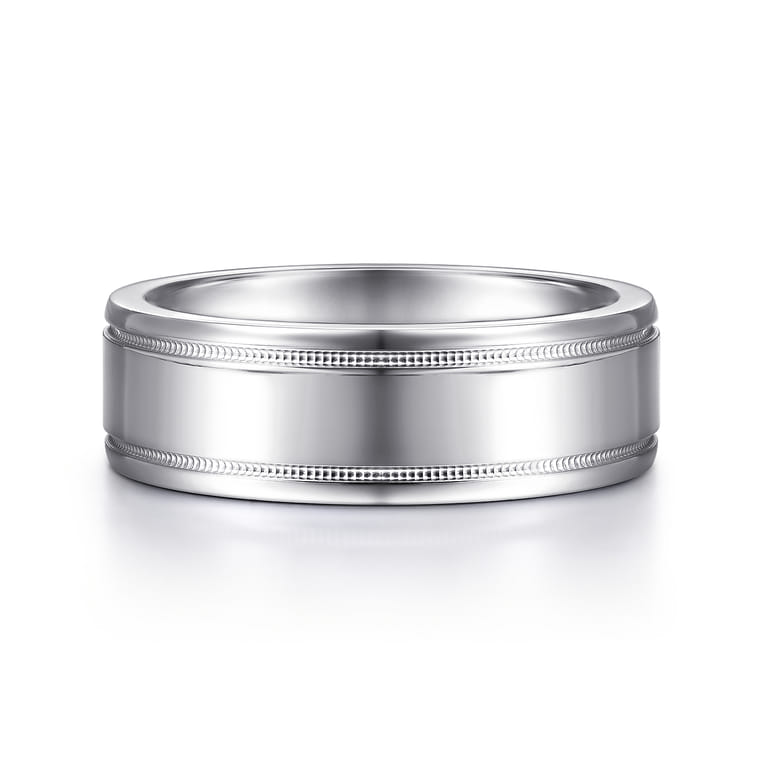 Fred - 14K White Gold 7mm - High Polished Men's Wedding Band - Shot 1