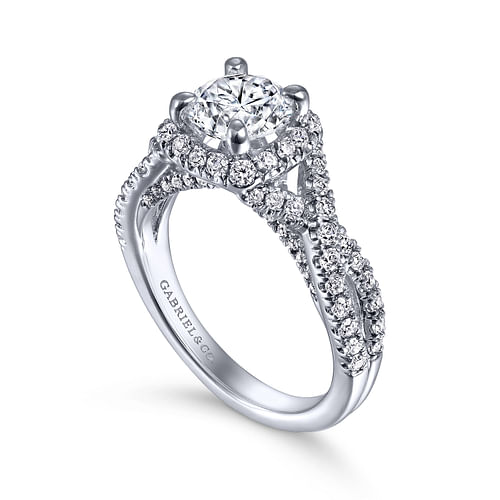 Freesia - 14K White Gold Round Halo Diamond Engagement Ring - 0.8 ct - Shot 3