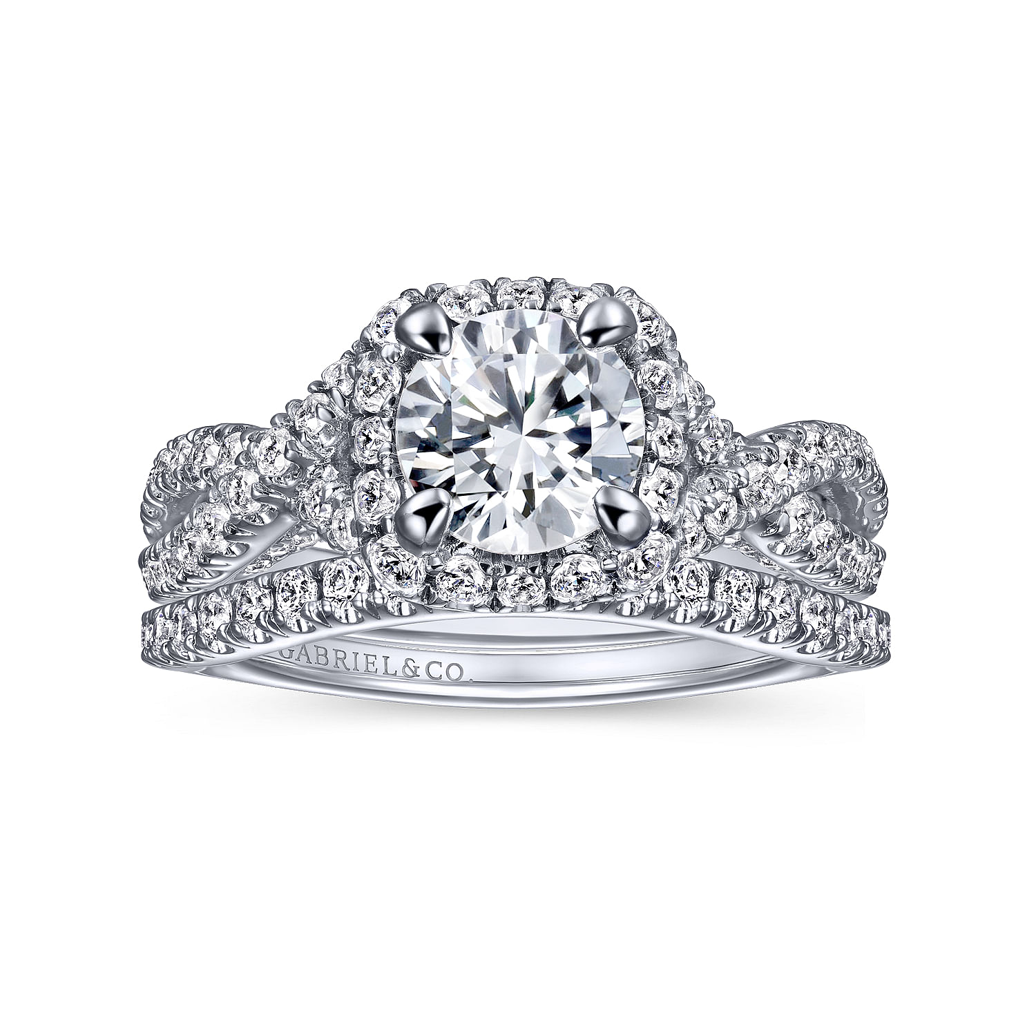 Freesia - 14K White Gold Round Halo Diamond Engagement Ring - 0.8 ct - Shot 4