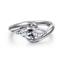 Freye - 14K White Gold Bypass Compass Prong Marquise Shape Diamond Engagement Ring