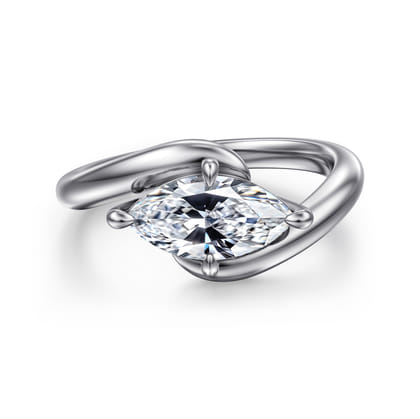 Freye - 14K White Gold Bypass Compass Prong Marquise Shape Diamond Engagement Ring